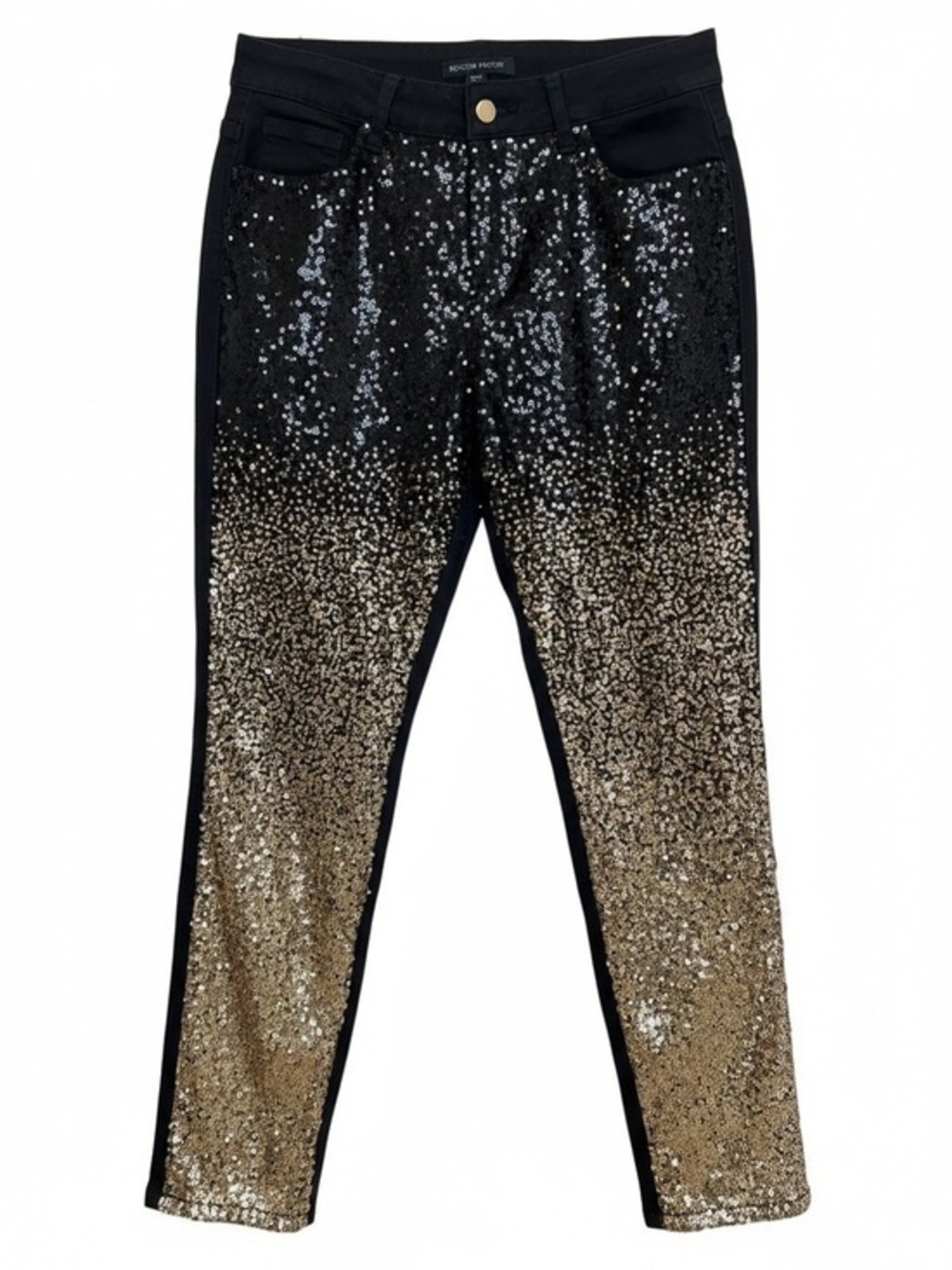 Boston Proper Black Sequin Pants with Metallic Button - Picture 1 of 6